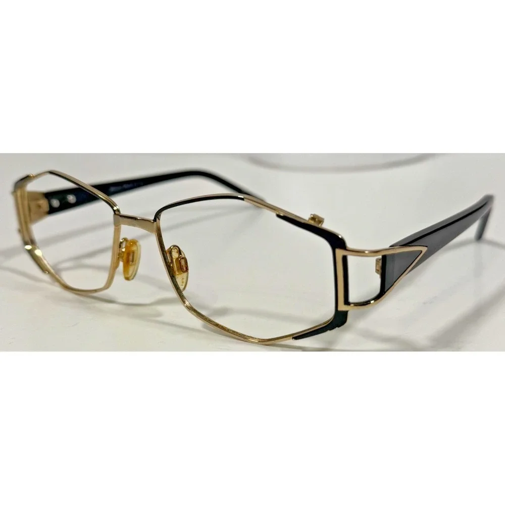 Bella Italia 311 Eyeglass Frames Womens 53-19-130 Black Gold Geometric Hexagon